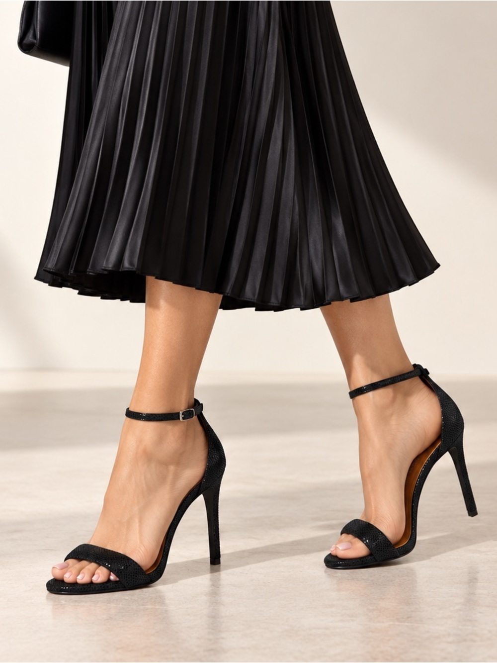 H by Halston Black Sparkle Ankle Strap Stiletto Heels Minimalist Evening Prom 8